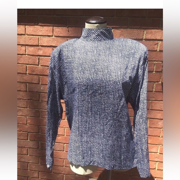 Vintage Back Button Houndstooth High Neck Long Sleeve Top - Picture 2 of 6